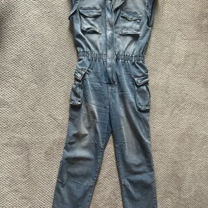Use To Want Denim Cargo Jumpsuit